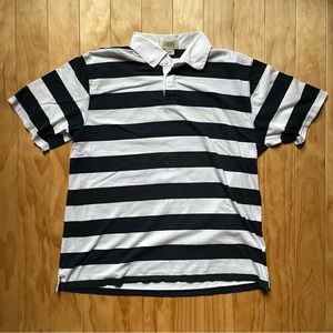 Vintage J Crew Polo Shirt XL Black White Stripe Boat Beach Woven Collar Golf